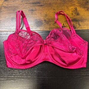 Cacique 38G Pink Lace Sexy Womens Balconette Bra Full Coverage Satin Straps